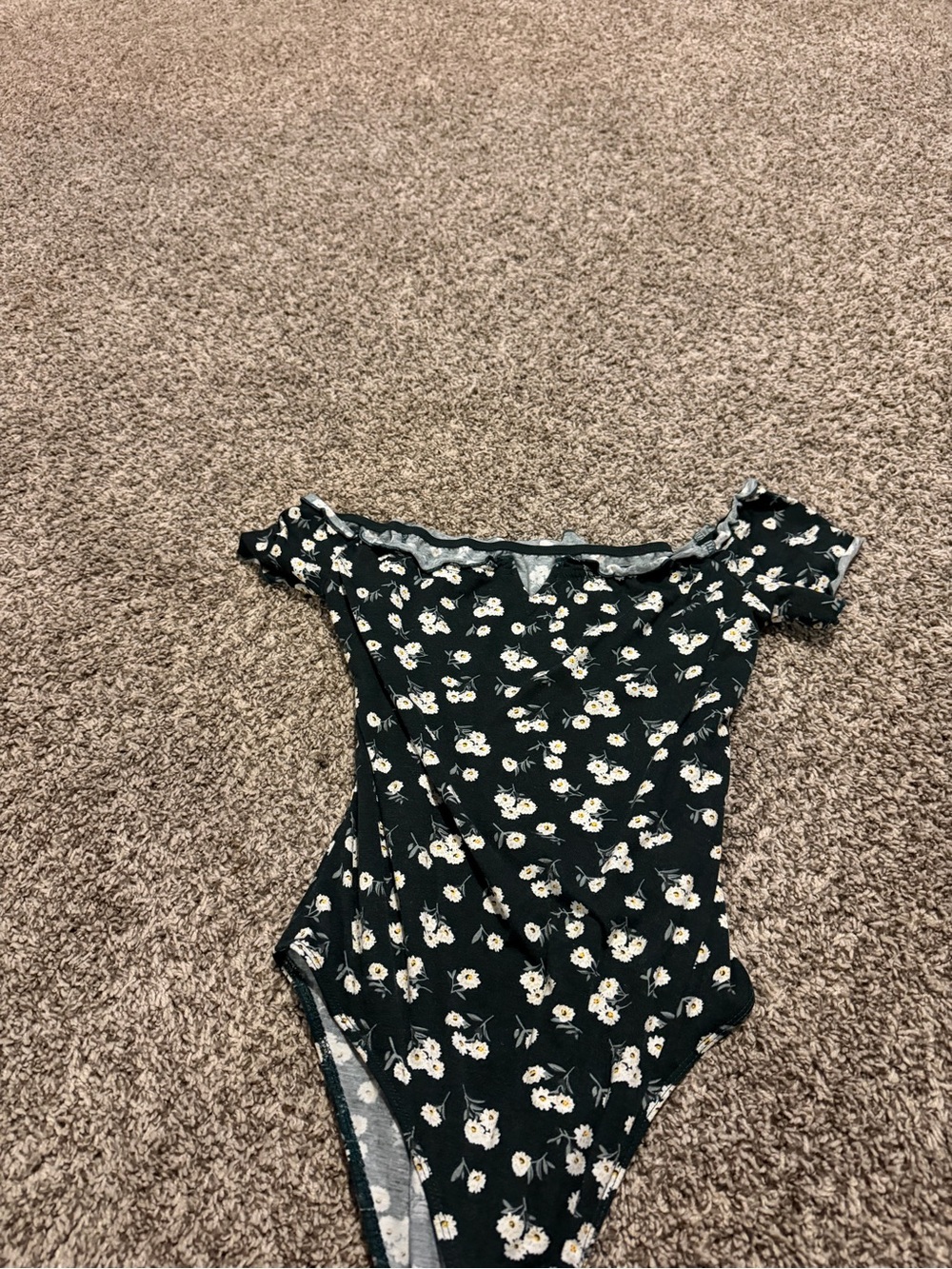 Black Floral Off-Shoulder Kids One-Piece
